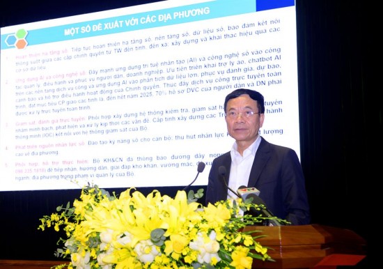 Đồng chí Nguyễn Mạnh Hùng, Ủy viên Trung ương Đảng, Bộ trưởng Bộ Khoa học và Công nghệ giới thiệu chuyên đề “Về hướng dẫn sử dụng AI khi thực hiện chính quyền địa phương 2 cấp, phân cấp, phân quyền và phân định thẩm quyền”; “Báo cáo các nội dung cơ bản về thực hiện phân cấp, phân quyền, phân định thẩm quyền về lĩnh vực khoa học công nghệ khi thực hiện chính quyền địa phương 2 cấp”